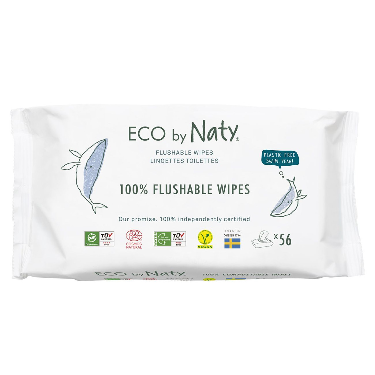 ECO by Naty Vlhčené ubrousky bez vůně splachovatelné 56 ks ECO by Naty