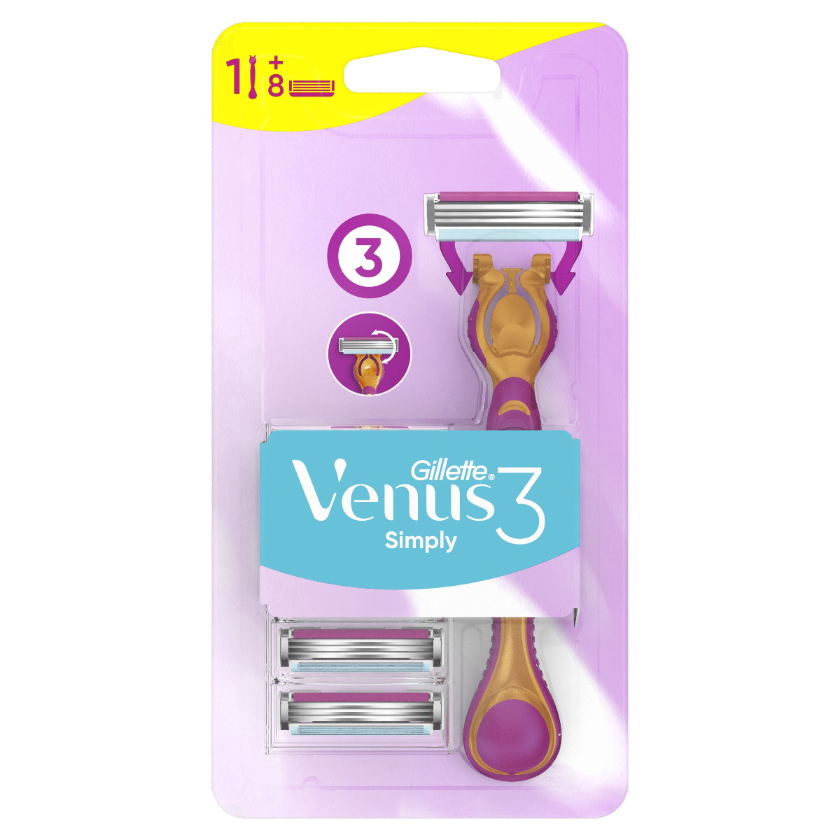 Gillette Simply Venus 3 dámský holicí strojek 1 ks + 8 náhradních hlavic Gillette