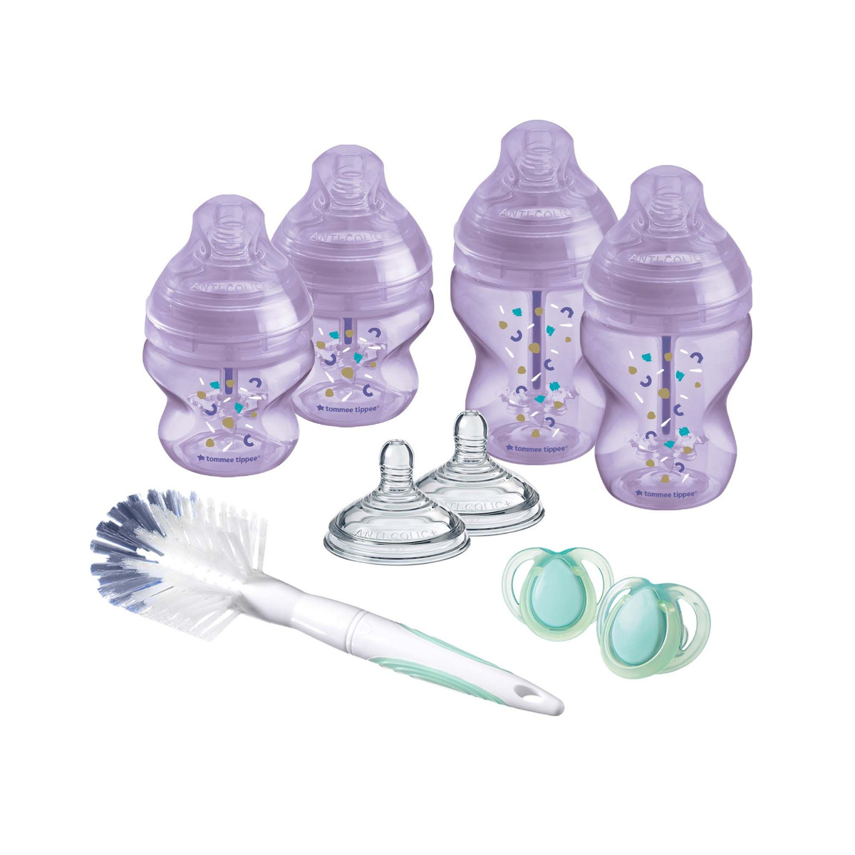 Tommee Tippee Sada kojeneckých lahviček C2N ANTI-COLIC s kartáčem Purple 9 ks Tommee Tippee