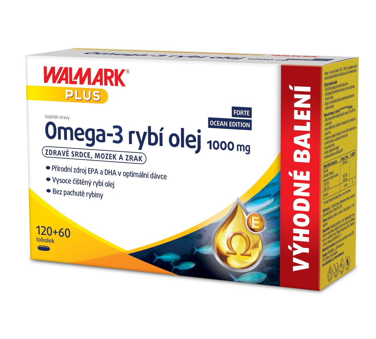 Walmark Omega-3 rybí olej FORTE OCEAN EDITION 1000 mg 120+60 tobolek Walmark