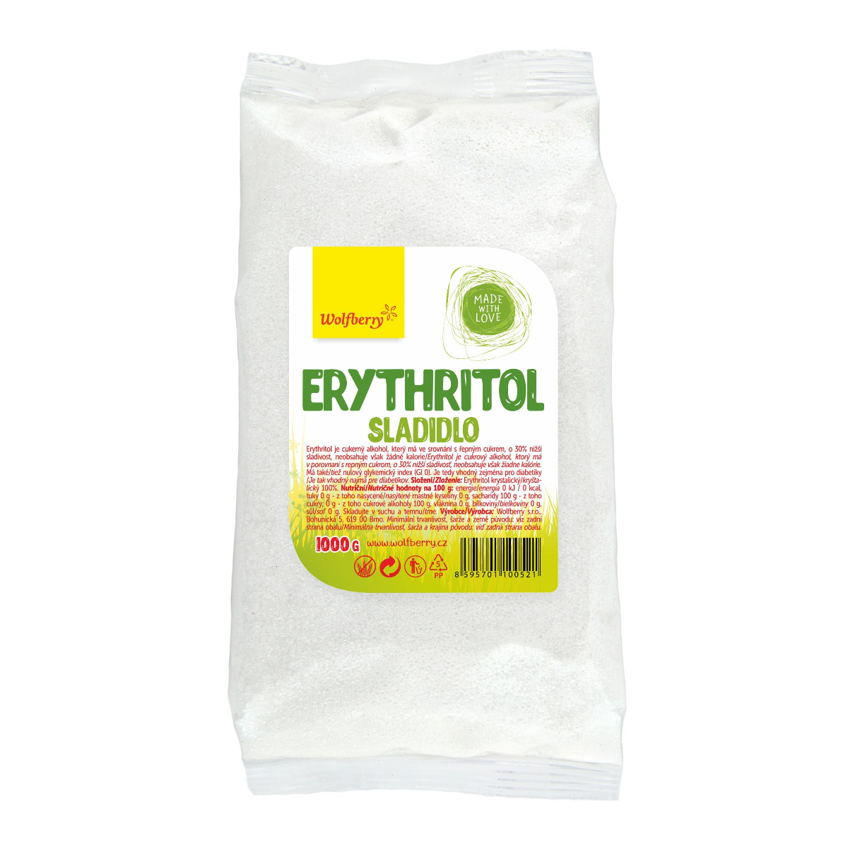 Wolfberry Erythritol sáček 1000 g Wolfberry