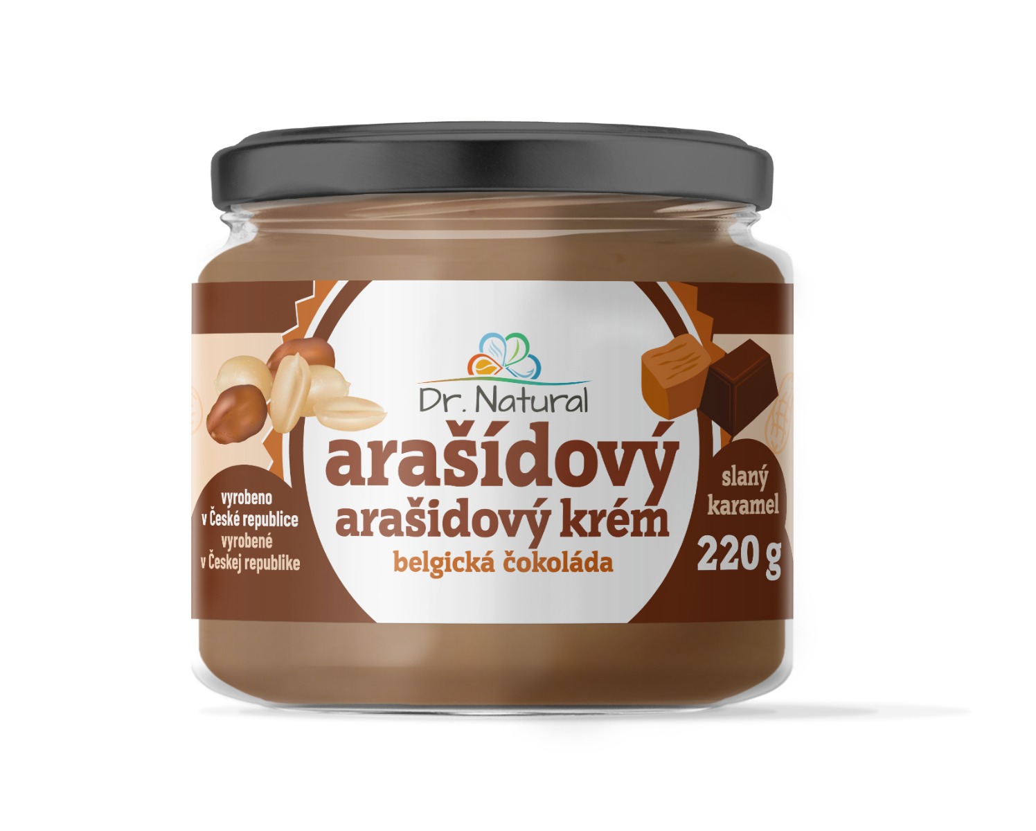 Dr. Natural Arašídový krém s belgickou čokoládou a slaným karamelem 220 g Dr. Natural