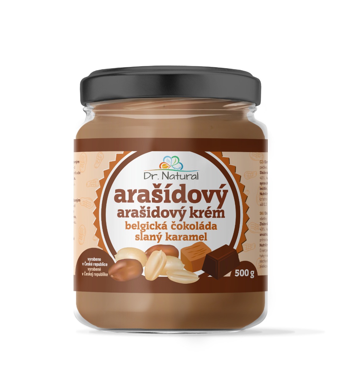 Dr. Natural Arašídový krém s belgickou čokoládou a slaným karamelem 500 g Dr. Natural