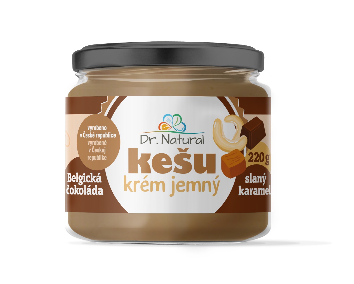 Dr. Natural Kešu krém s belgickou čokoládou a slaným karamelem 220 g Dr. Natural