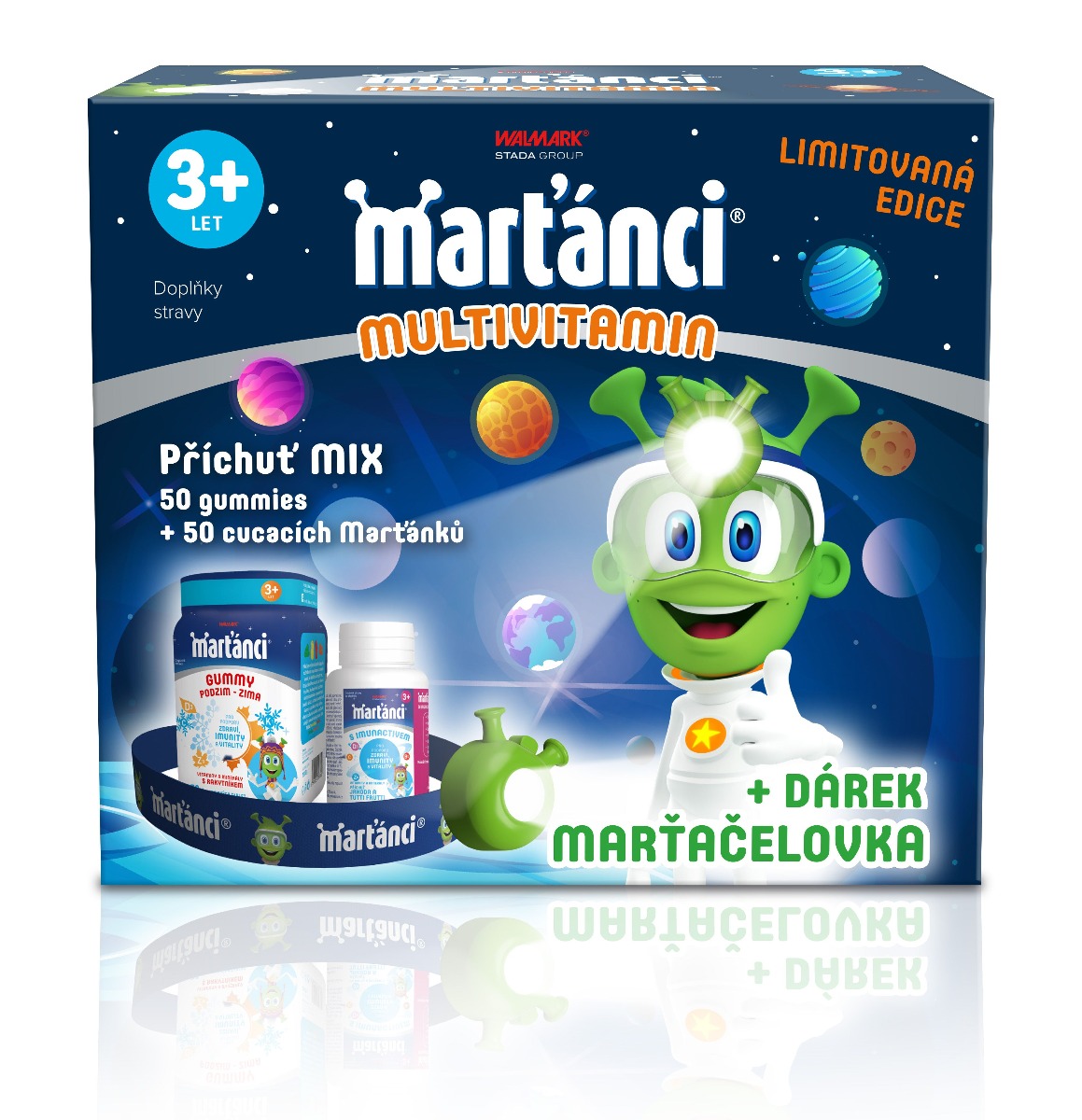 Marťánci Multivitamin MIX 50 gummies + 50 cucacích tablet + dárek čelovka Marťánci