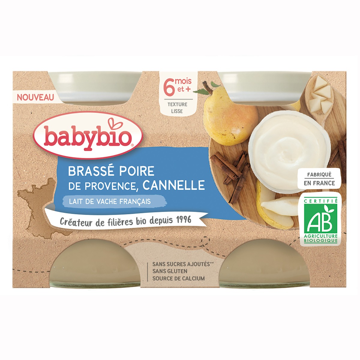 Babybio Brassé Mléčná svačinka Hruška a skořice 2x130 g Babybio