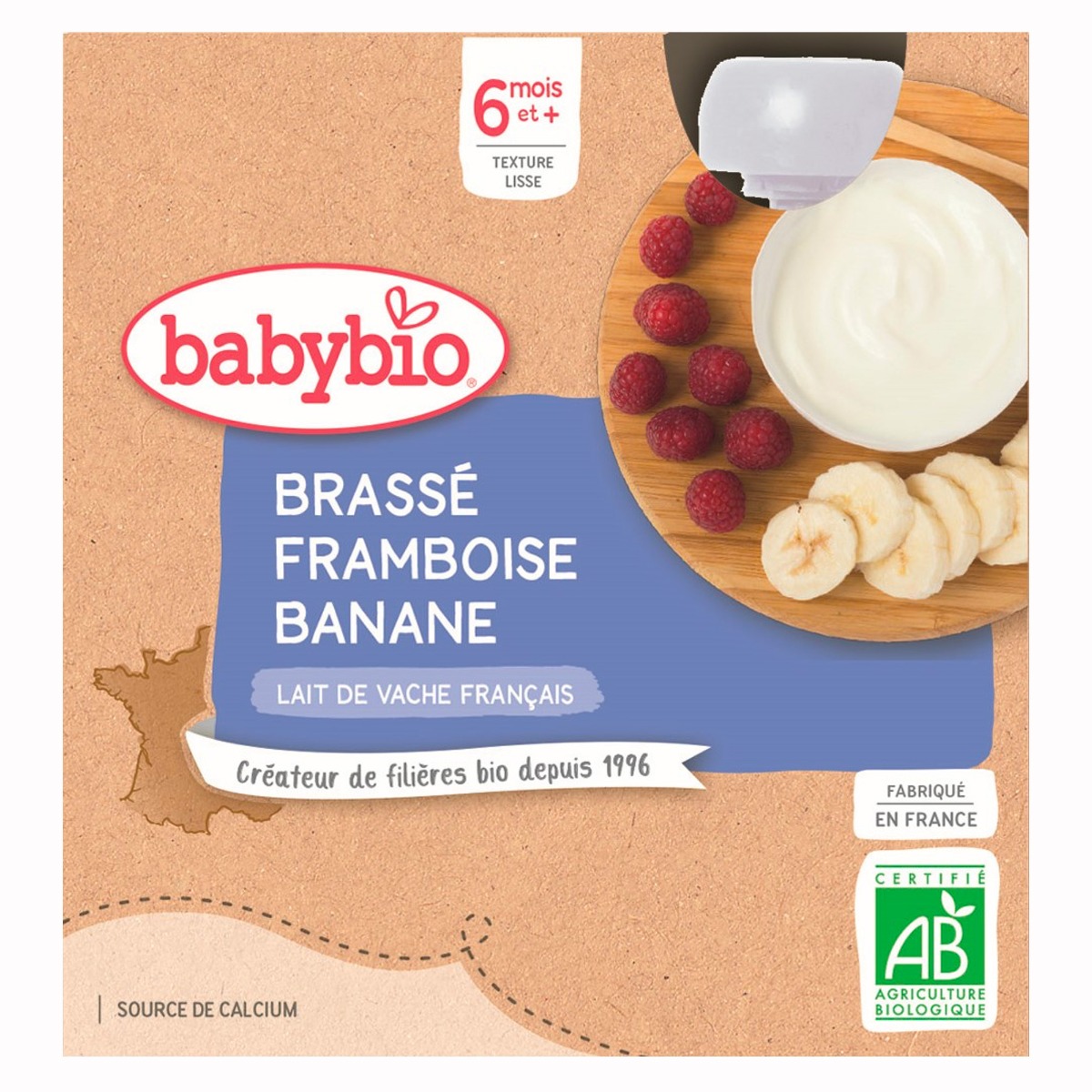 Babybio Brassé Mléčná svačinka malina a banán kapsičky 4x85 g Babybio