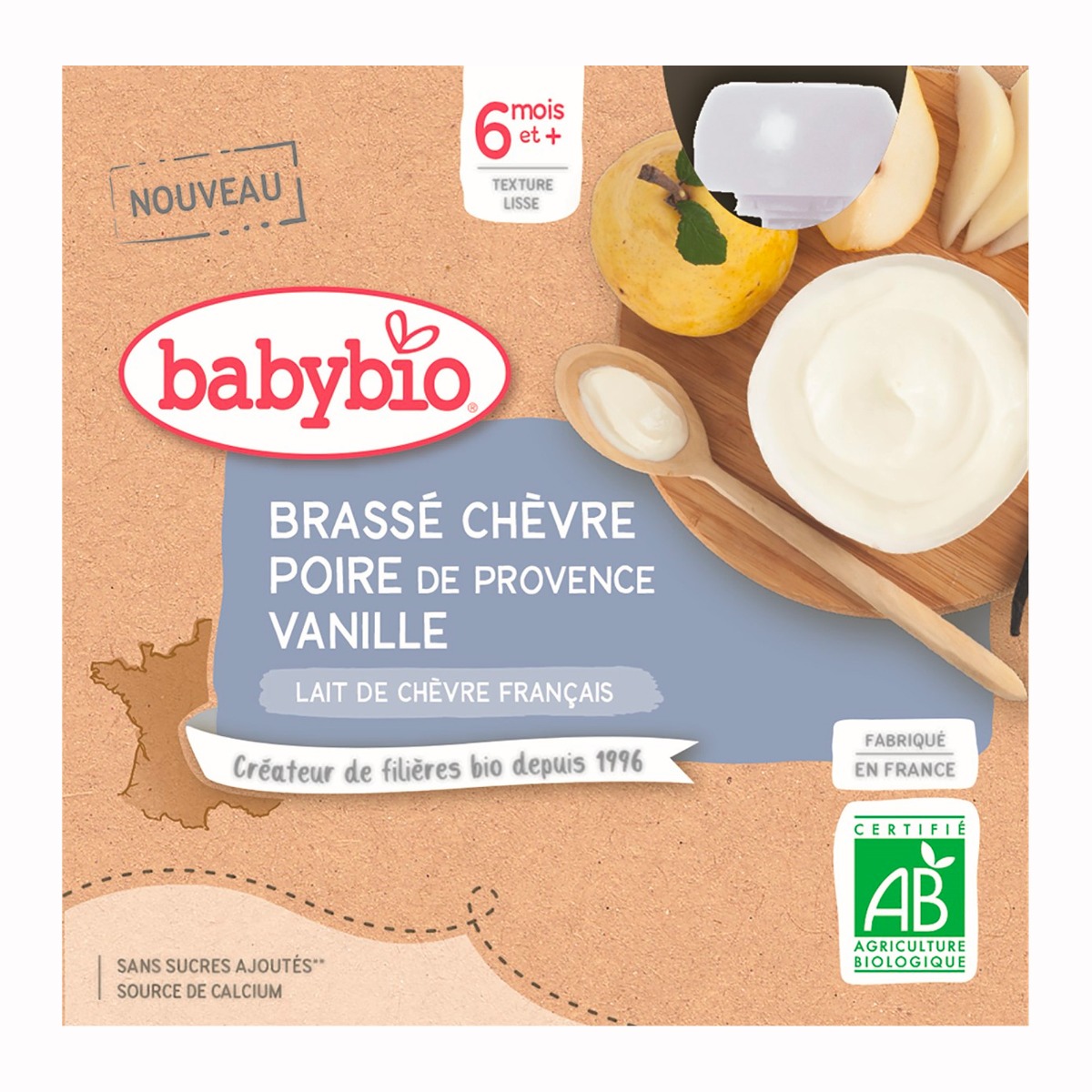 Babybio Brassé Svačinka z kozího mléka s hruškou a vanilkou kapsičky 4x85 g Babybio