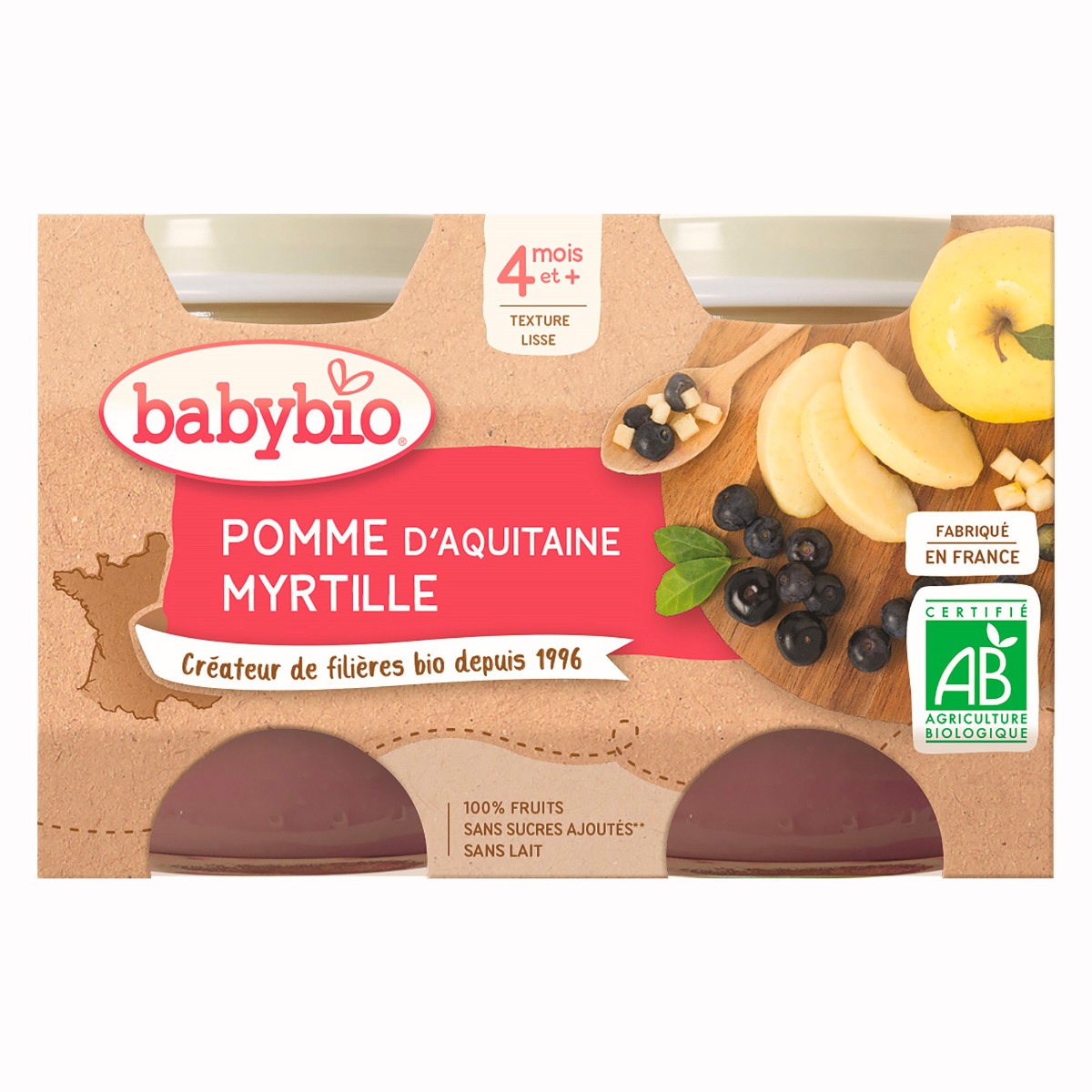 Babybio Jablko a borůvky 2x130 g Babybio