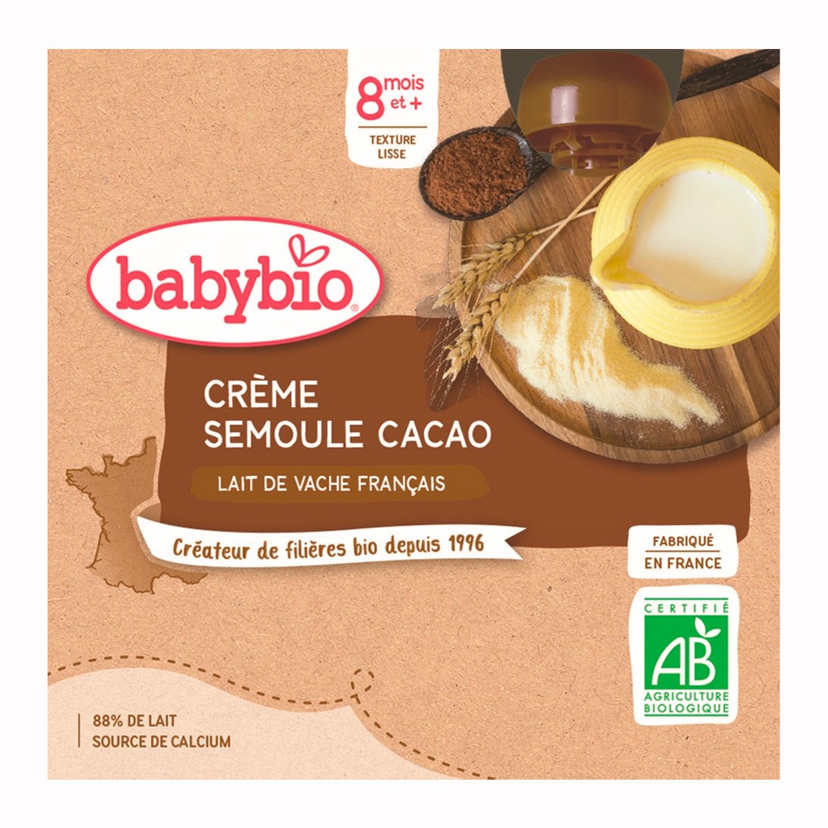 Babybio Mléčný krém Kakao a krupička kapsičky 4x85 g Babybio