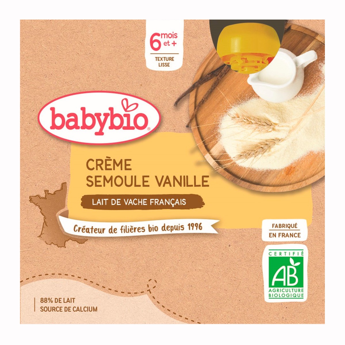 Babybio Mléčný krém Vanilka a krupička kapsičky 4x85 g Babybio