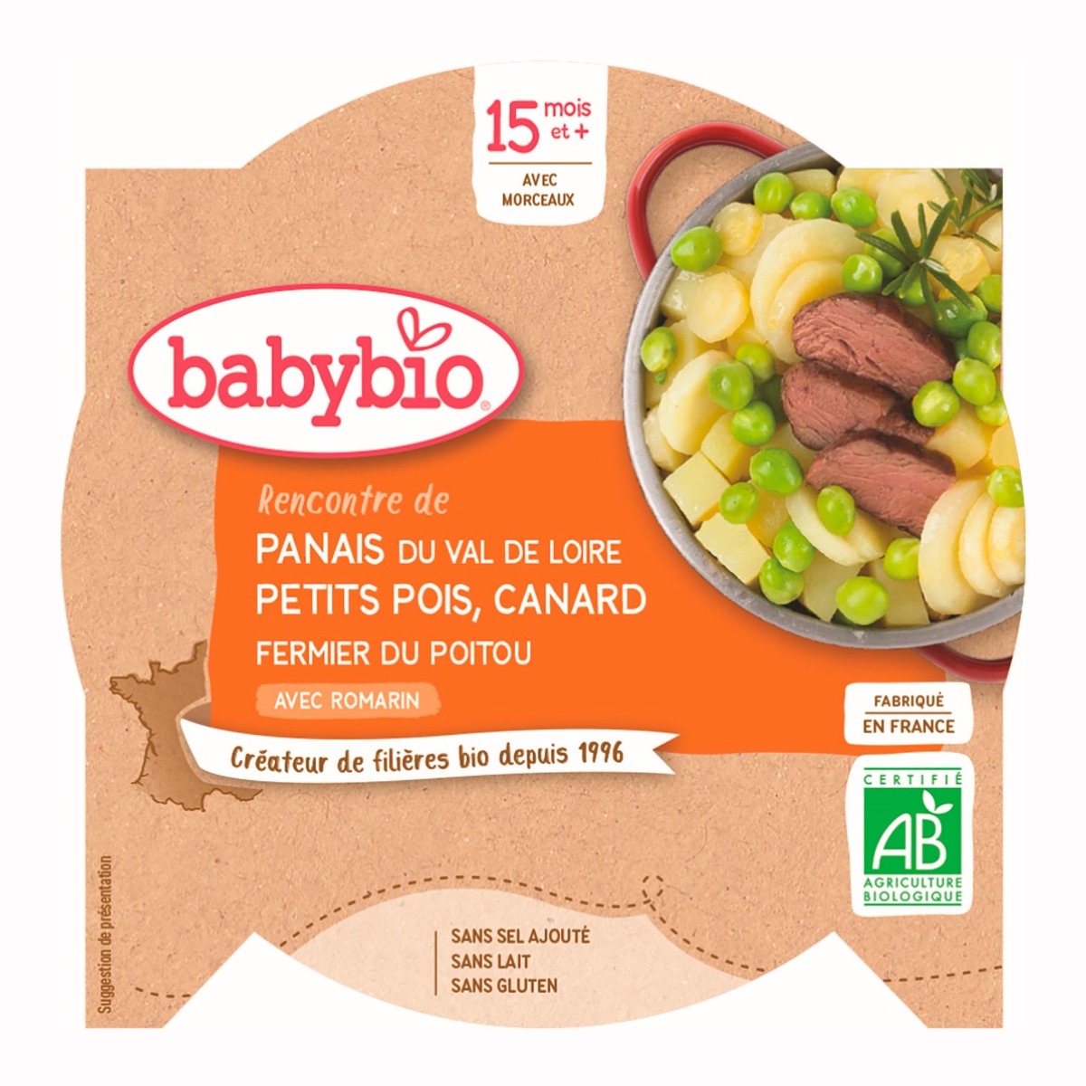 Babybio Pastinák s hráškem a farmářskou kachnou 260 g Babybio