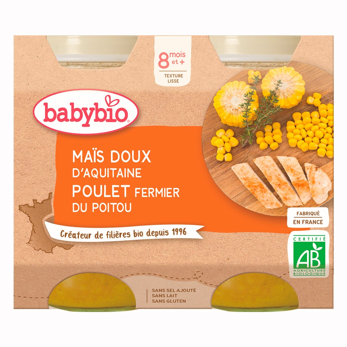 Babybio Sladká kukuřice s kuřecím masem 2x200 g Babybio