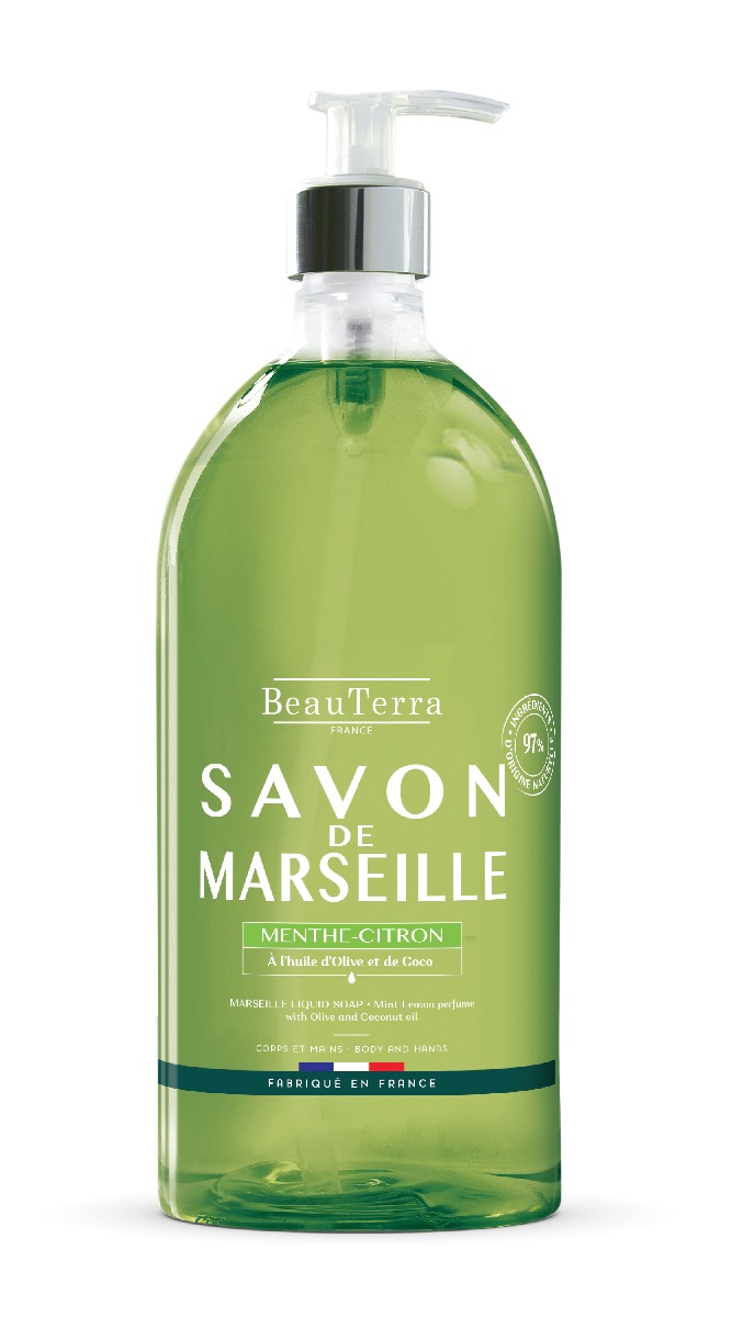 BeauTerra Marseillské tekuté mýdlo Máta a citron 1 l BeauTerra