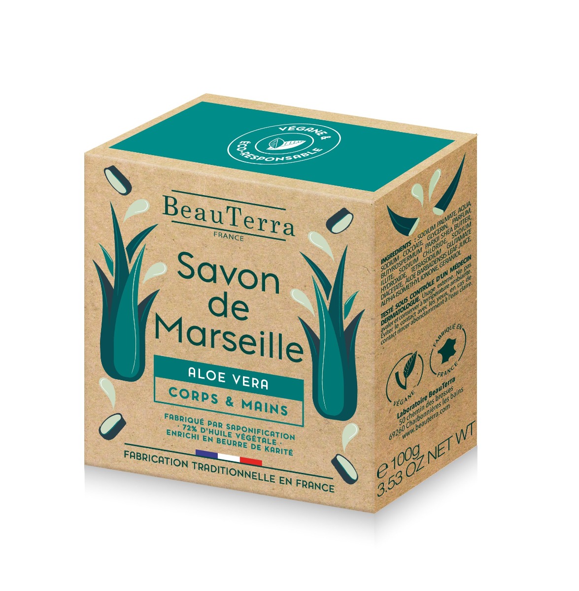 BeauTerra Marseillské tuhé mýdlo Aloe Vera 100 g BeauTerra