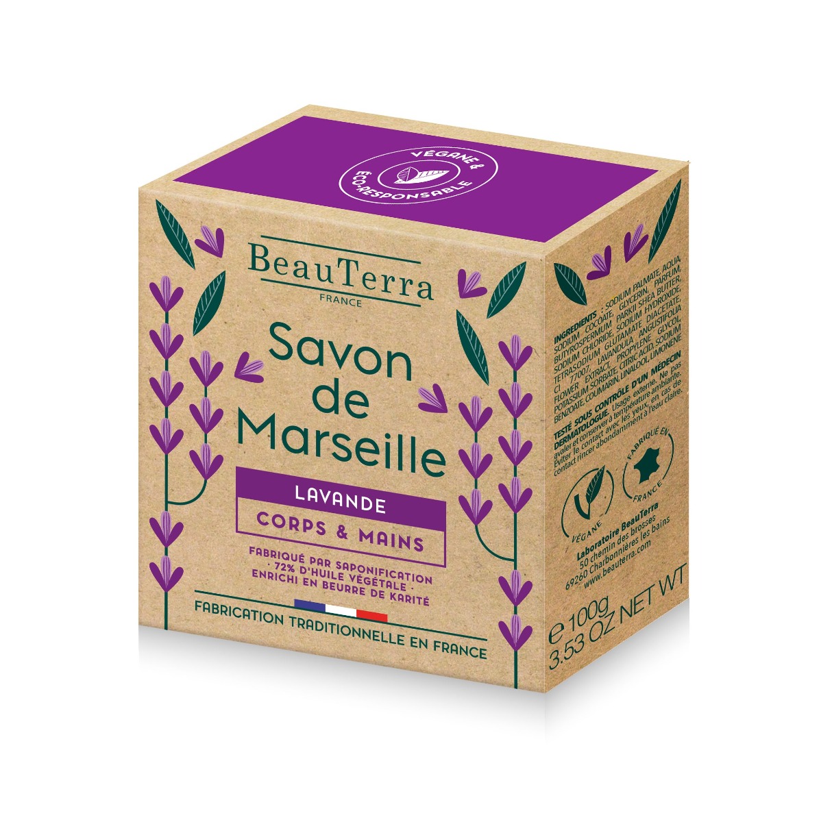 BeauTerra Marseillské tuhé mýdlo Levandule 100 g BeauTerra
