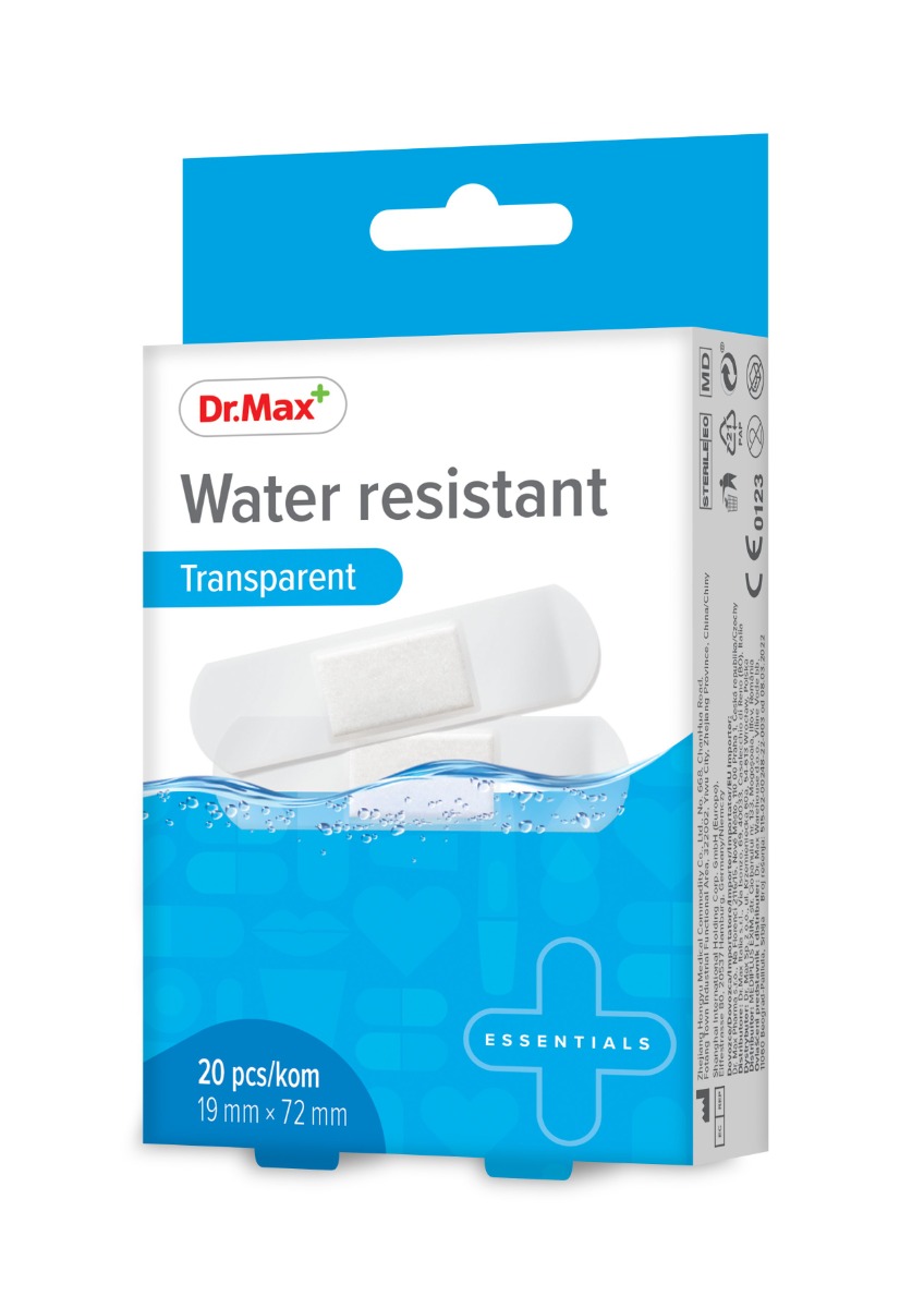 Dr.Max Water resistant Transparent 19 mm x 72 mm náplast 20 ks Dr.Max