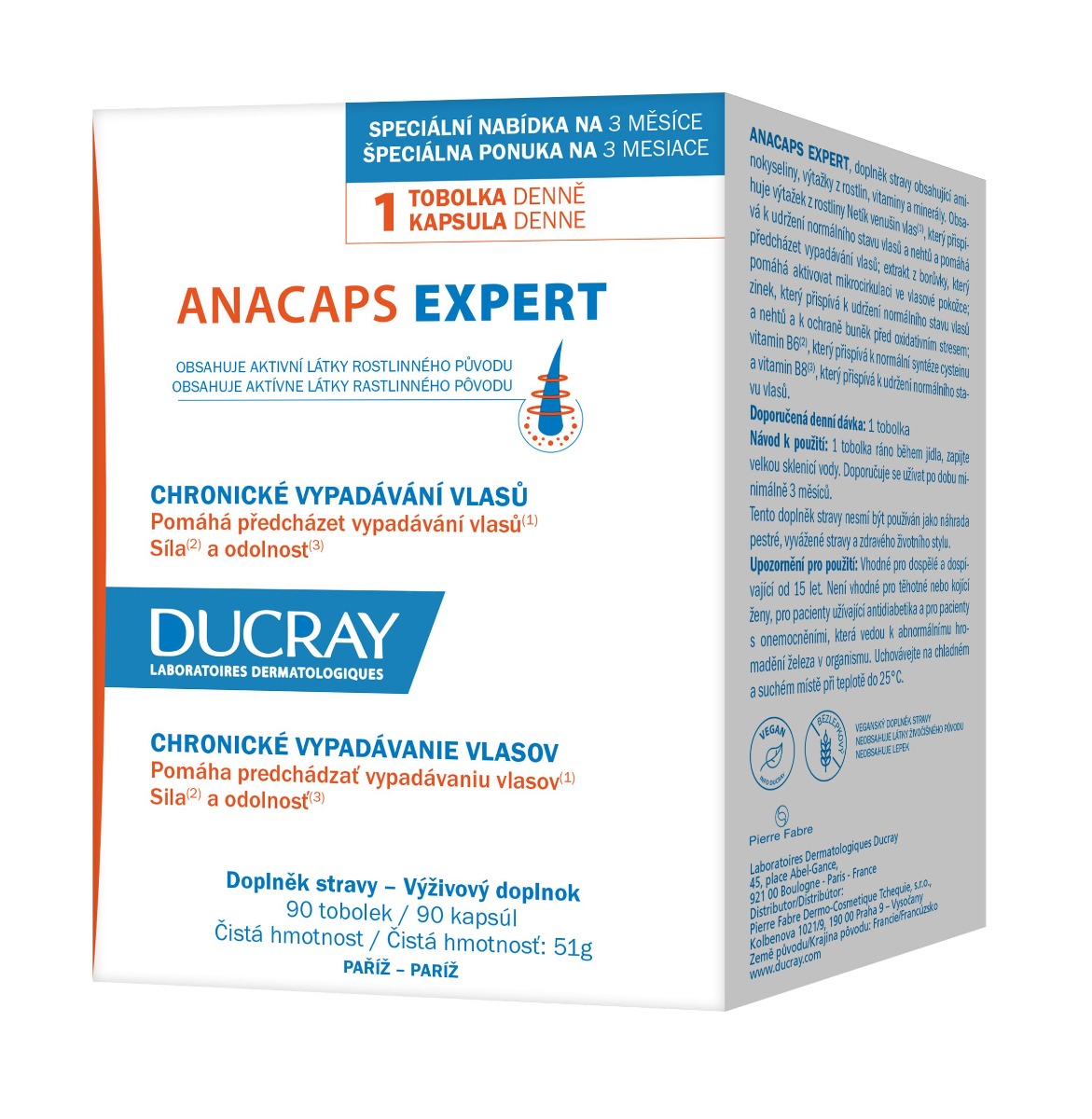 Ducray Anacaps Expert chronické vypadávání vlasů 90 tobolek Ducray