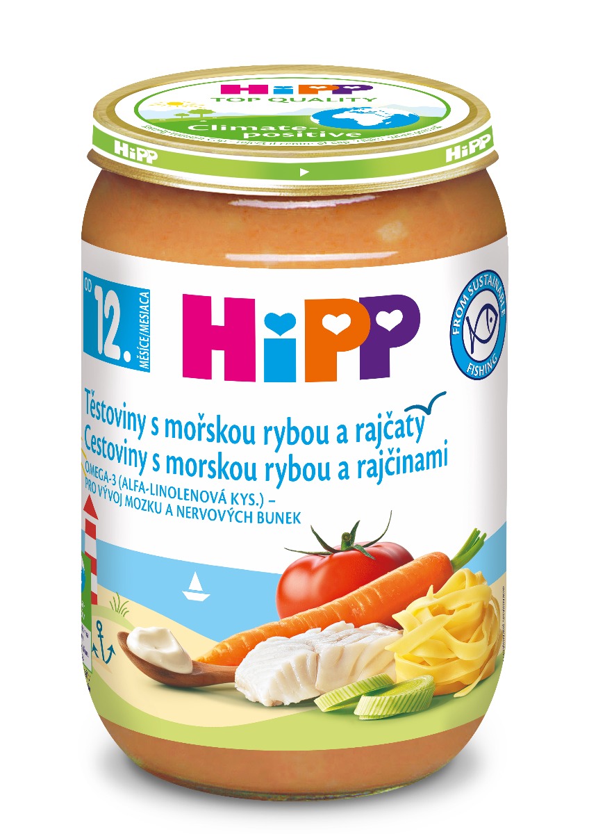 Hipp DĚTSKÉ MENU BIO Těstoviny s mořskou rybou a rajčaty 220 g Hipp