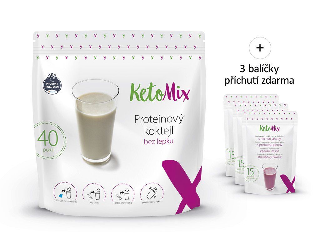 KetoMix Proteinový koktejl čokoláda + vanilka + jahoda 1335 g KetoMix