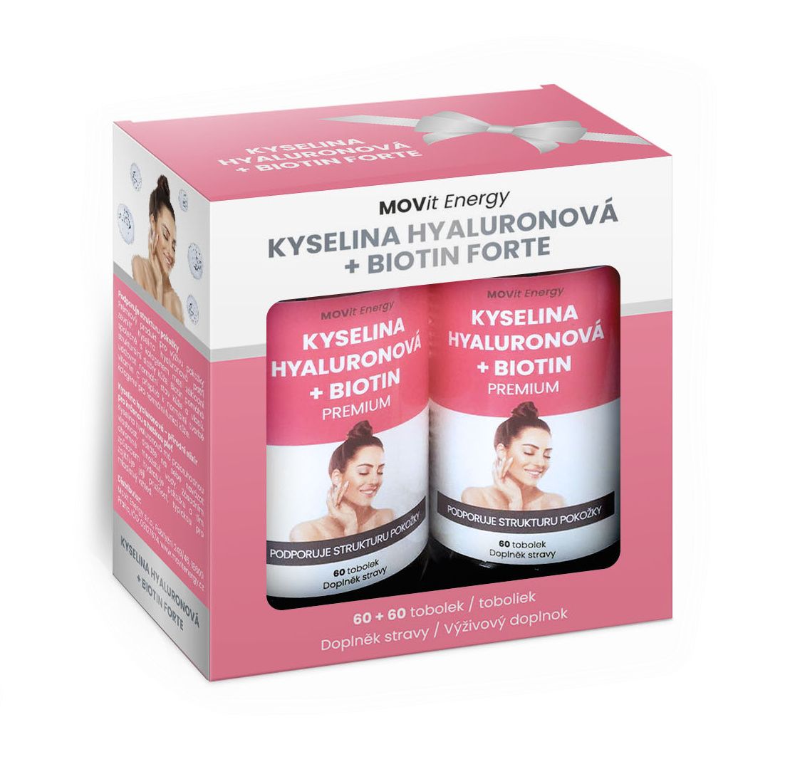 MOVit Energy Beauty Kyselina hyaluronová + Biotin FORTE dárkový balíček 60+60 tobolek MOVit Energy