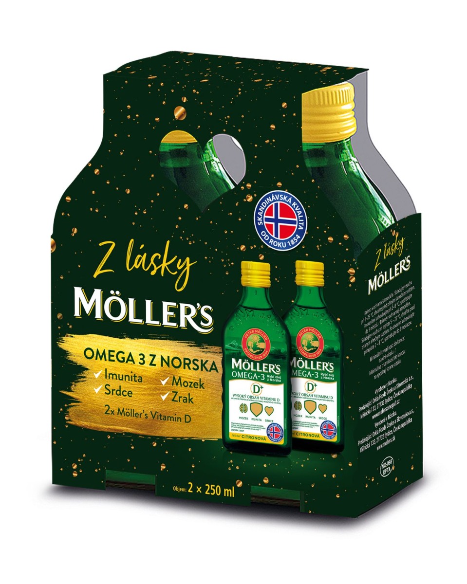 Mollers Omega 3 D+ dárkové balení 2x250 ml Mollers