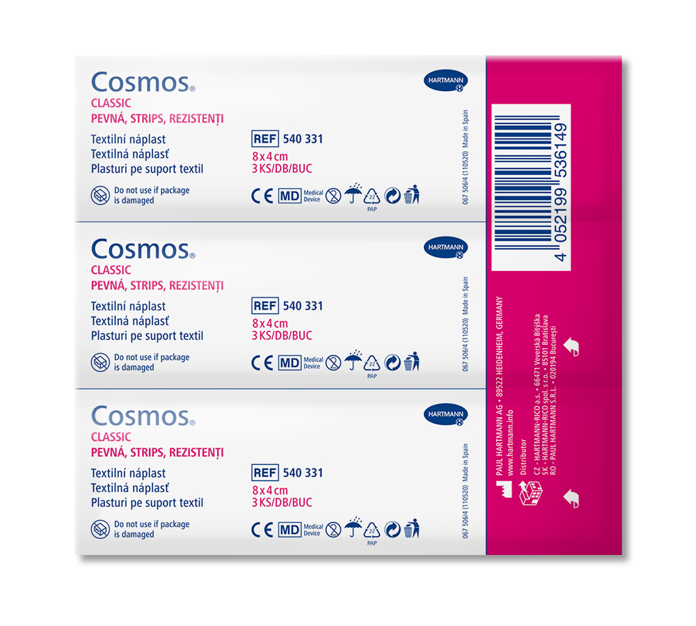 Cosmos Strips Pevná náplast 80x40 mm 3 ks Cosmos