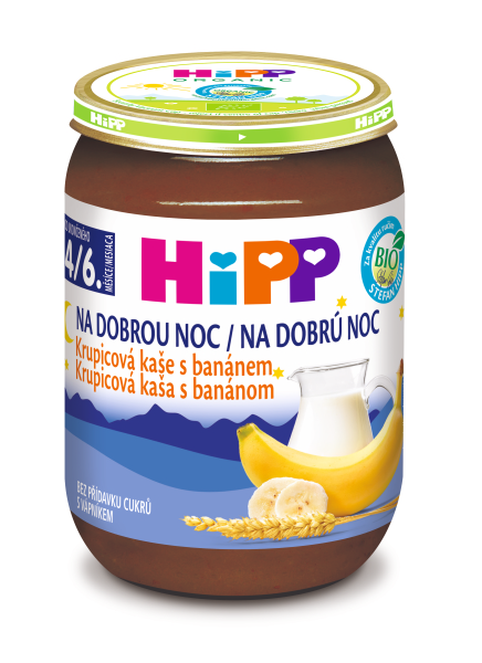 Hipp BIO Kaše na dobrou noc krupicová s banánem 190 g Hipp