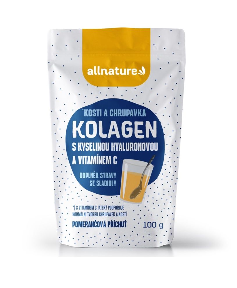 Allnature Kolagen s kyselinou hyaluronovou a vitamínem C příchuť pomeranč 100 g Allnature