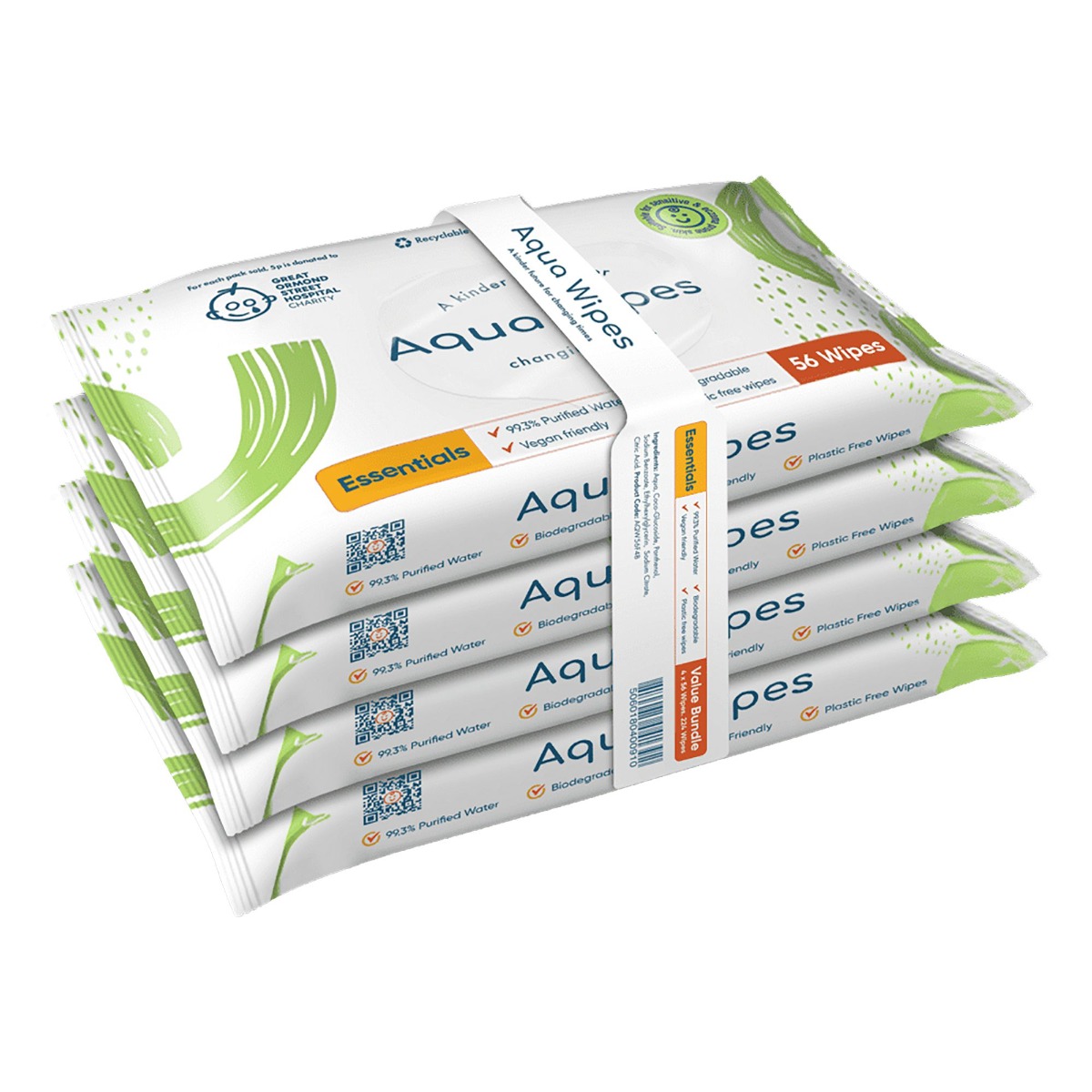 Aqua Wipes 100% rozložitelné ubrousky 99 % vody 4x56 ks Aqua Wipes