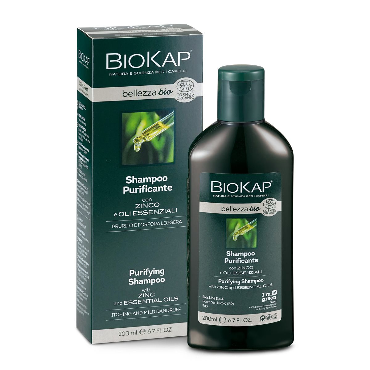 BIOKAP Bellezza Čisticí šampon se zinkem a esenciálními oleji BIO 200 ml BIOKAP