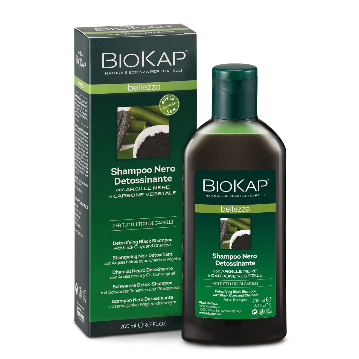 BIOKAP Detoxikační šampon na vlasy s černým jílem a aktivním uhlím 200 ml BIOKAP