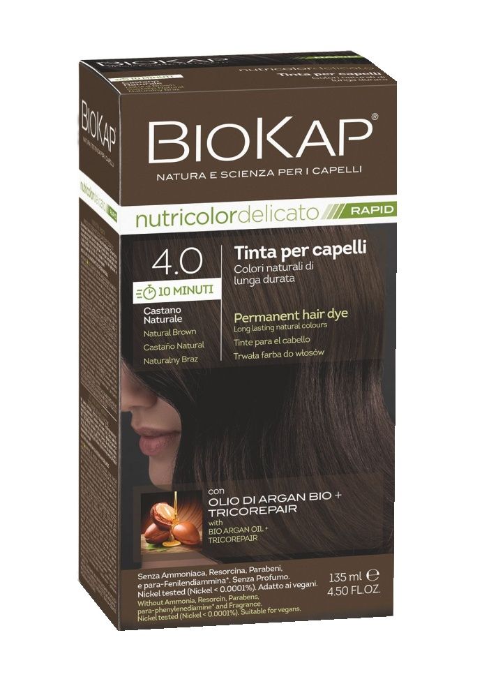 BIOKAP Nutricolor Delicato Rapid 4.00 Přírodní hnědá tmavá barva na vlasy 135 ml BIOKAP