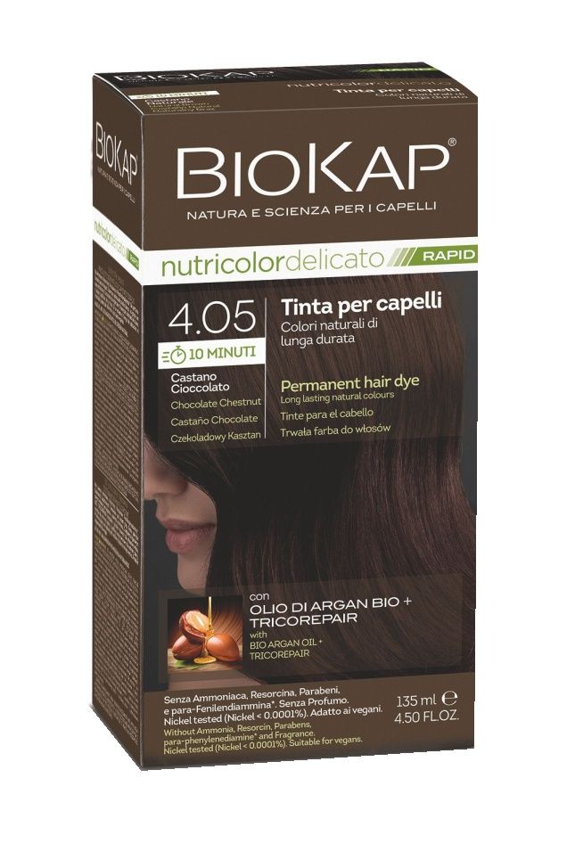BIOKAP Nutricolor Delicato Rapid 4.05 Čokoládově kaštanová barva na vlasy 135 ml BIOKAP