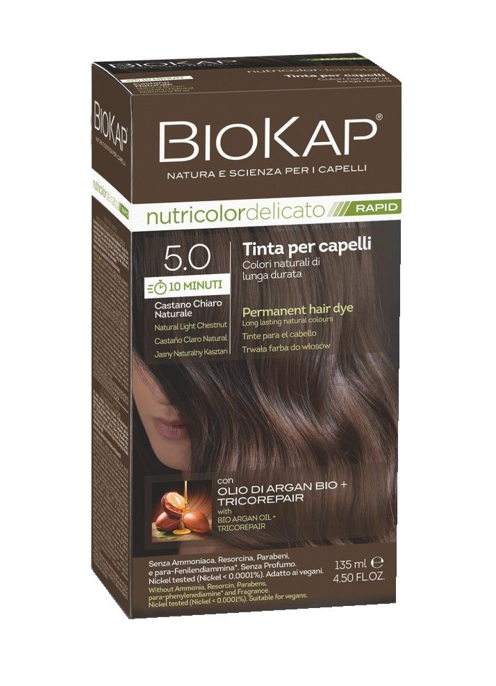BIOKAP Nutricolor Delicato Rapid 5.0 Kaštanová světlá přírodní barva na vlasy 135 ml BIOKAP
