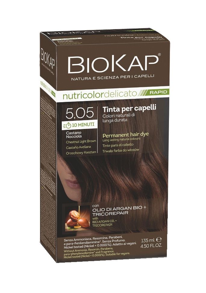BIOKAP Nutricolor Delicato Rapid 5.05 Kaštanově oříšková barva na vlasy 135 ml BIOKAP