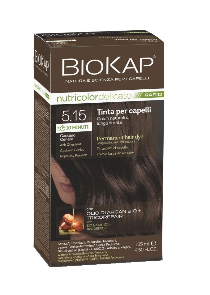 BIOKAP Nutricolor Delicato Rapid 5.15 Popelavě kaštanová barva na vlasy 135 ml BIOKAP