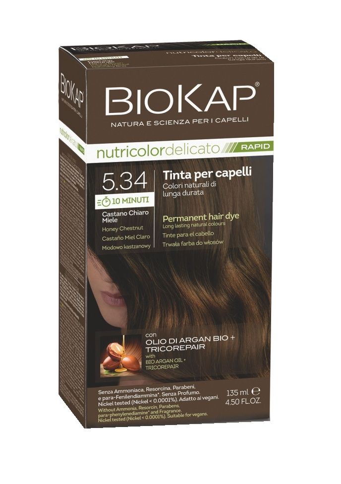 BIOKAP Nutricolor Delicato Rapid 5.34 Medově kaštanová barva na vlasy 135 ml BIOKAP
