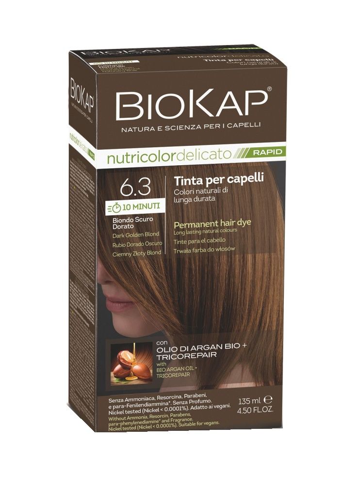 BIOKAP Nutricolor Delicato Rapid 6.30 Tmavá blond zlatá barva na vlasy 135 ml BIOKAP
