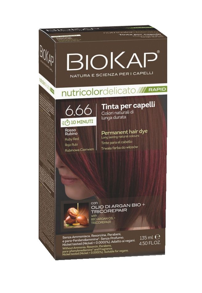 BIOKAP Nutricolor Delicato Rapid 6.66 Rubínově červená barva na vlasy 135 ml BIOKAP
