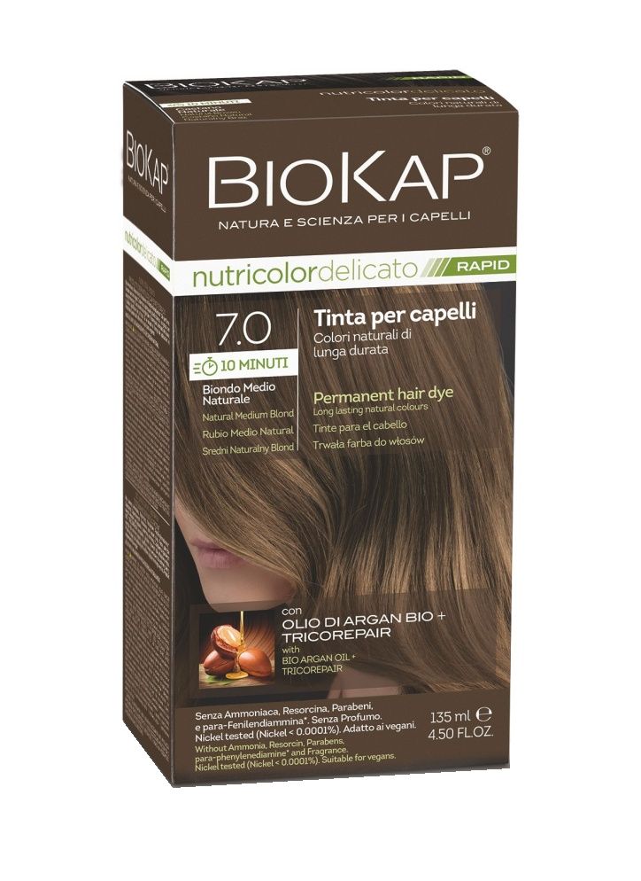 BIOKAP Nutricolor Delicato Rapid 7.0 Střední blond přírodní barva na vlasy 135 ml BIOKAP