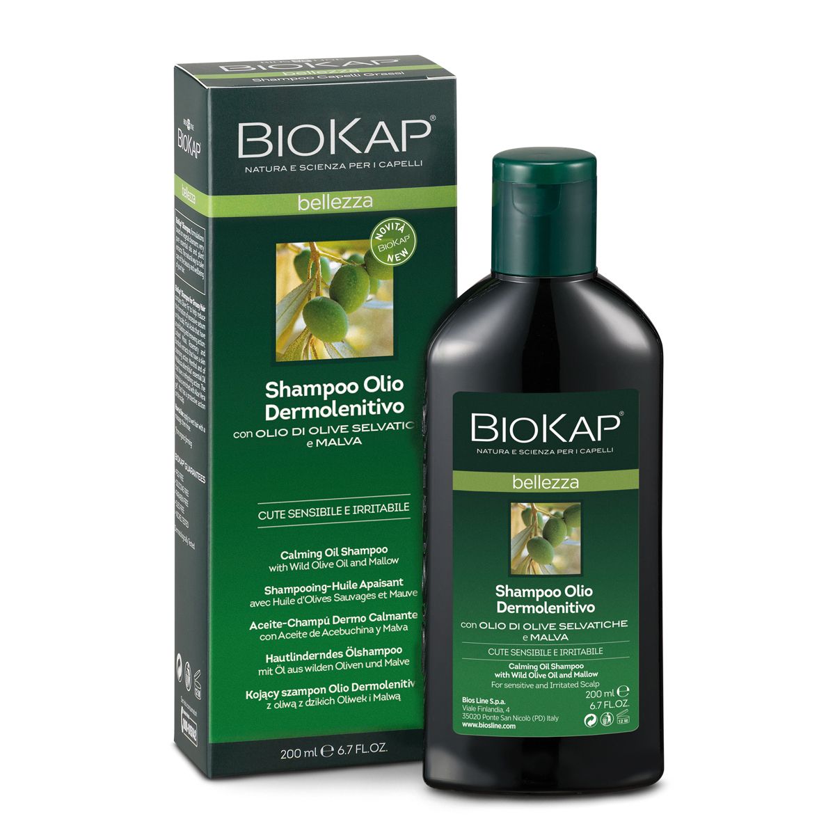 BIOKAP Zklidňujicí šampon na vlasy s olivovým olejem a slézem 200 ml BIOKAP