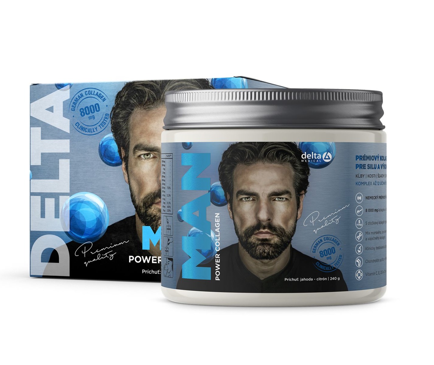 DELTA Man Power Collagen příchuť jahoda-citrón 240 g DELTA