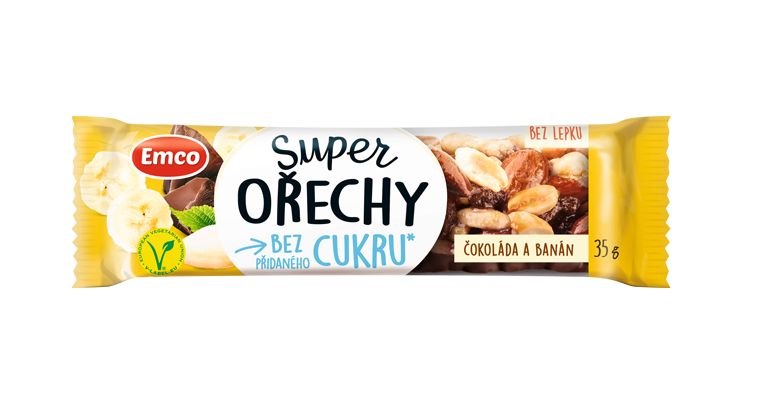 Emco Super ořechy tyčinka Čokoláda a banán 35 g Emco