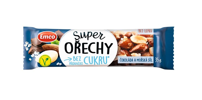 Emco Super ořechy tyčinka Čokoláda a mořská sůl 35 g Emco
