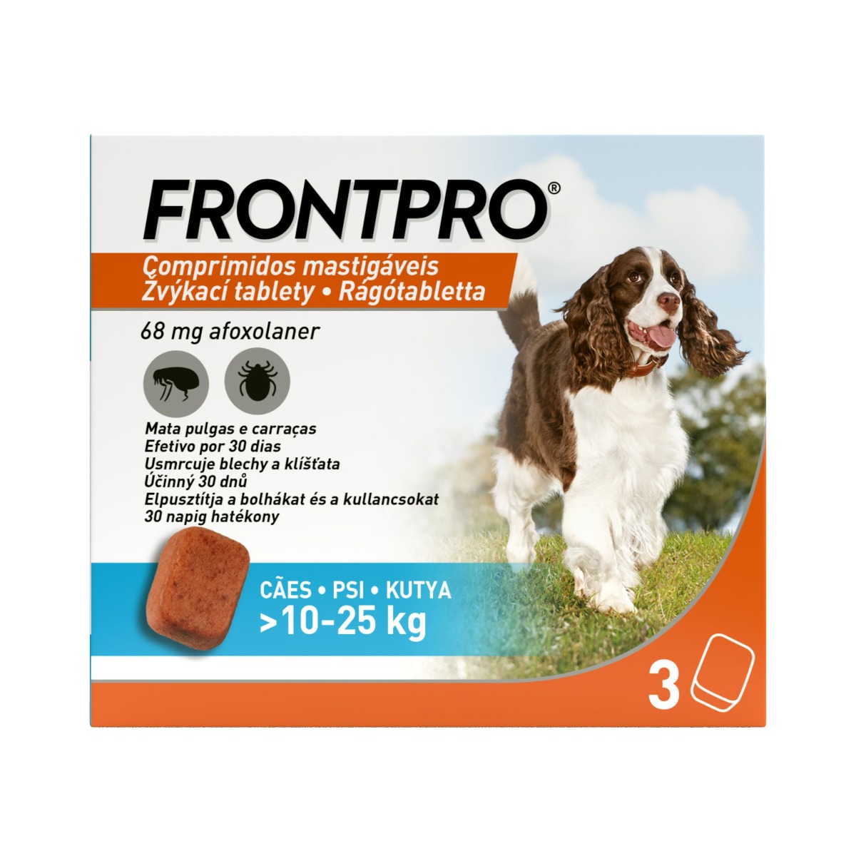 FRONTPRO Žvýkací tablety pro psy 10-25 kg 68 mg 3 tablety FRONTPRO