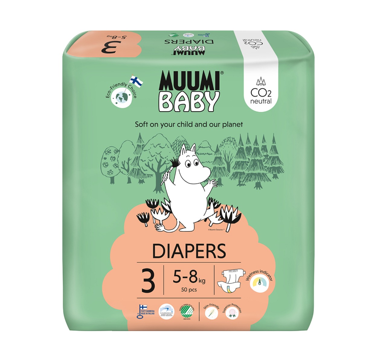 Muumi Baby 3 Midi 5–8 kg eko pleny 50 ks Muumi Baby