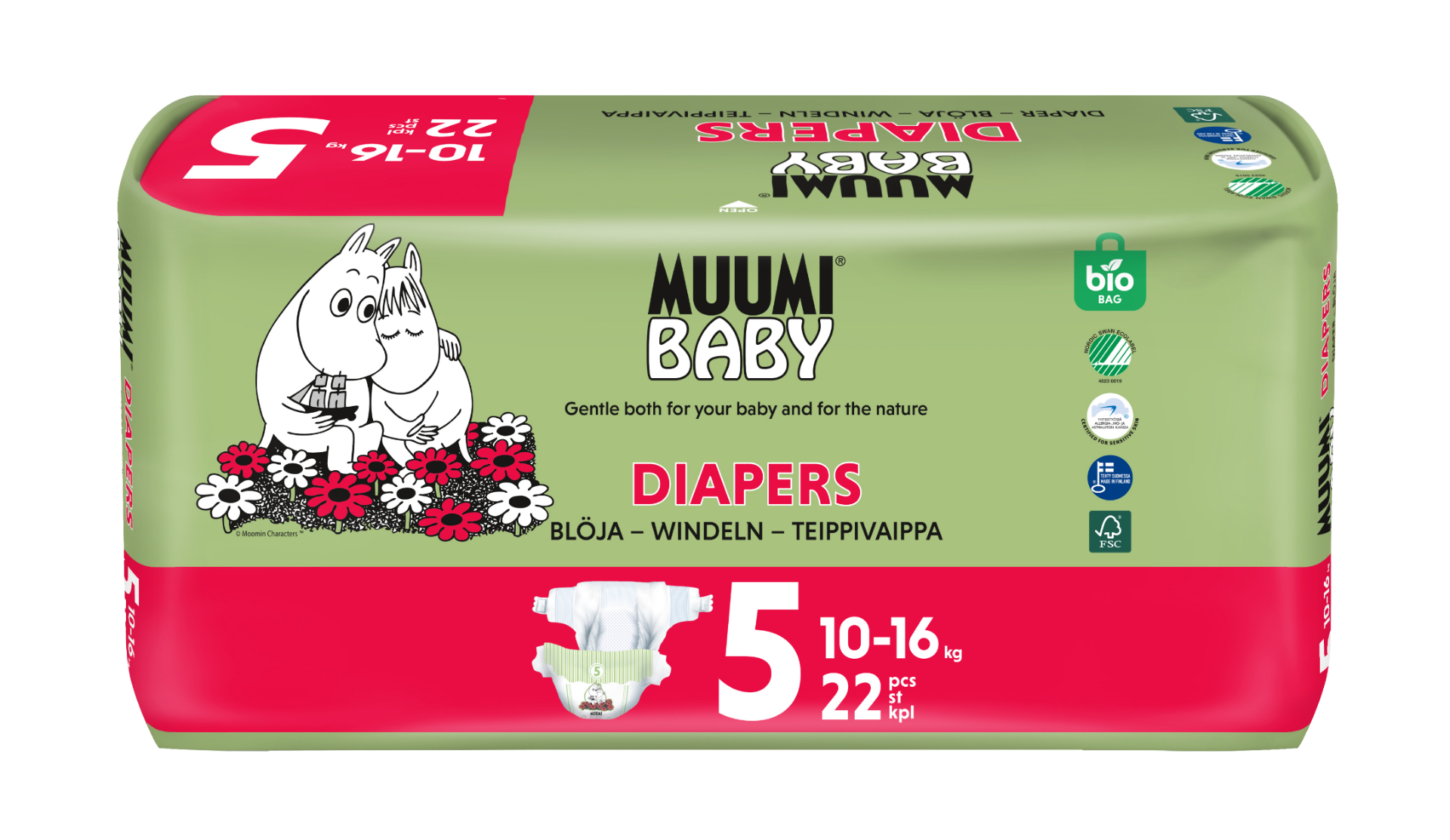 Muumi Baby 5 Maxi+ 10–16 kg eko pleny 22 ks Muumi Baby