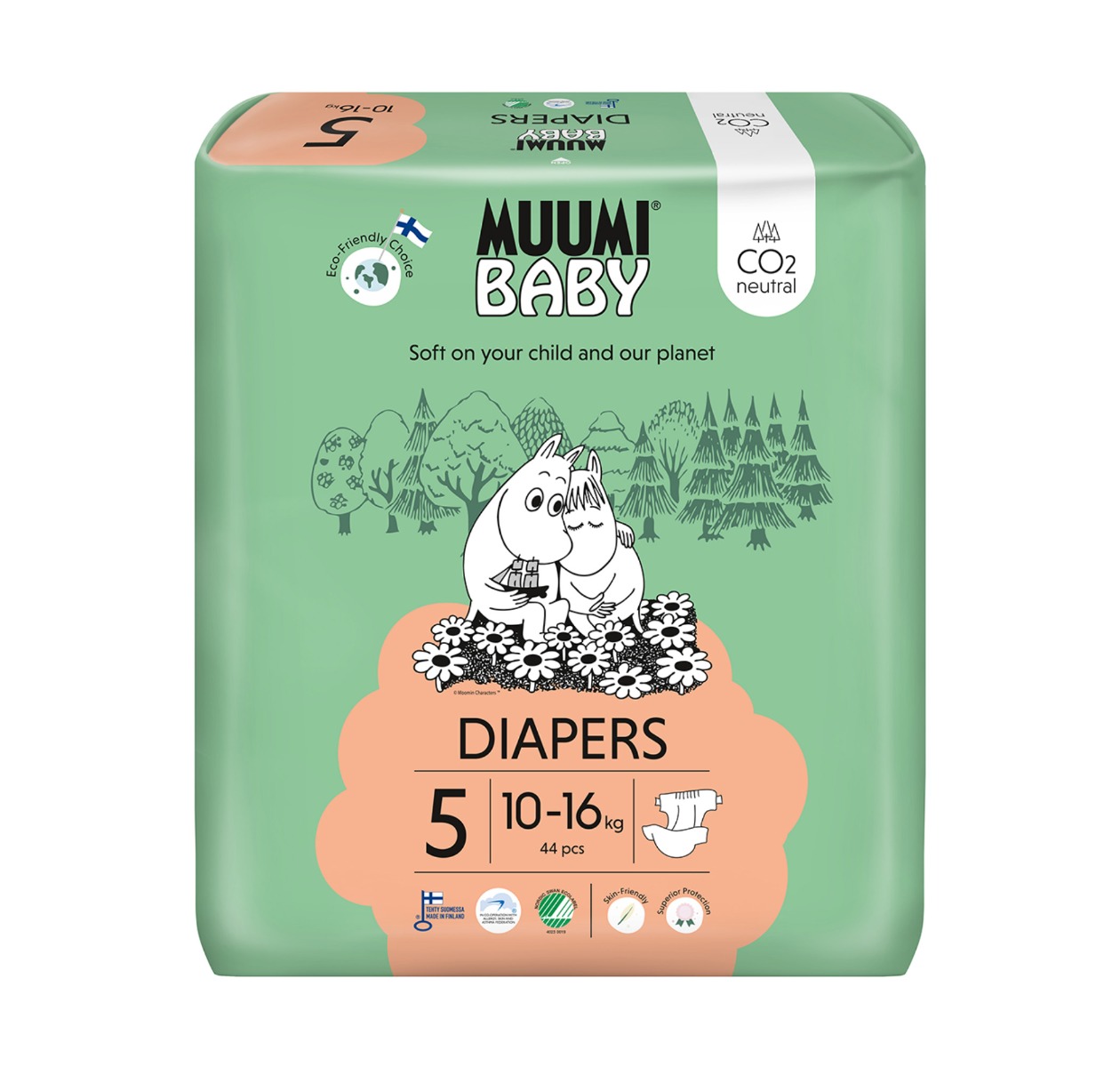 Muumi Baby 5 Maxi+ 10–16 kg eko pleny 44 ks Muumi Baby