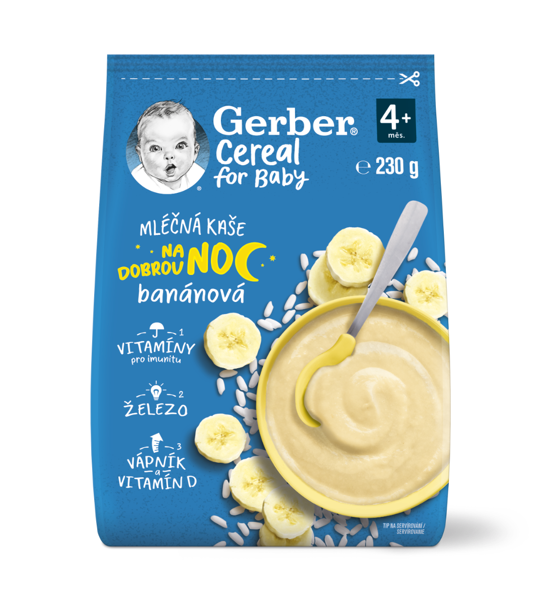 Gerber Cereal for Baby Mléčná kaše na dobrou noc banánová 4m+ 230 g Gerber